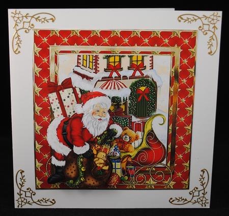 Santa's Work Has Started 7x7 Approx Card with Decoupage by Yvonne Middleton