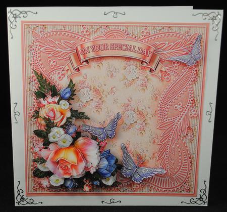 Peach Roses and Lilac Flowers on a Lace Frame Decoupage by Yvonne Middleton