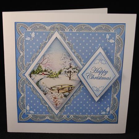 Blue Snowscene Happy Christmas 7in Double Diamond Topper by Yvonne Middleton