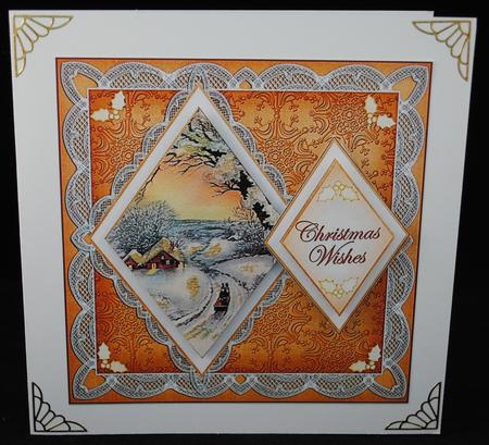 Winter Sunset Happy Christmas 7in Double Diamond Topper by Yvonne Middleton