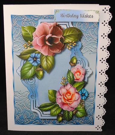 Beautiful Camelias on French Lace  by Yvonne Middleton
