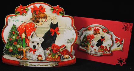 Vintage Christmas Scene with Cute Puppy by Yvonne Middleton