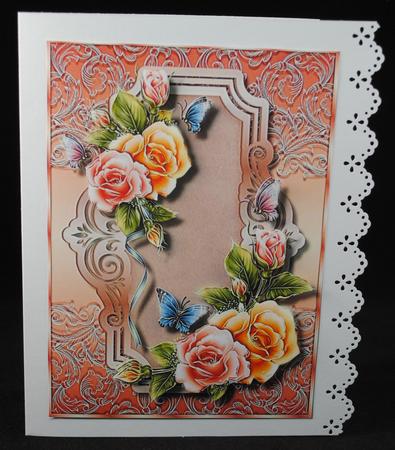 Beautiful Rosy Glow Roses on French Lace by Yvonne Middleton