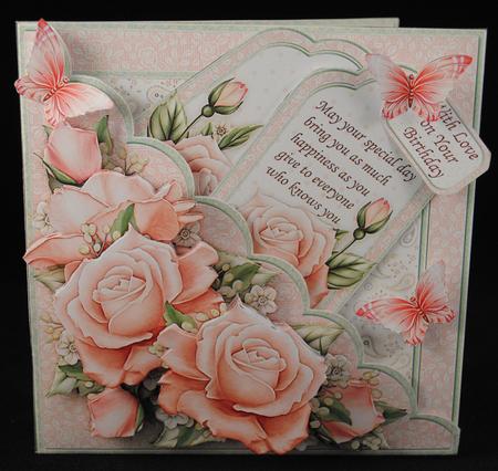 Square Scallop Pocket Pink Roses Mini Kit & Decoupage by Yvonne Middleton