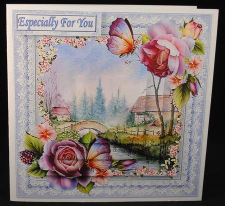 Bridge Over the River Watercolour Scene with Roses Pyramid by Yvonne Middleton
