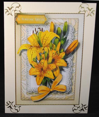 Beautiful Yellow Lillys on Butterfly Lace  by Yvonne Middleton