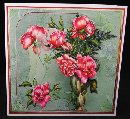 Beautiful Red Rose's Card with Decoupage by Yvonne Middleton