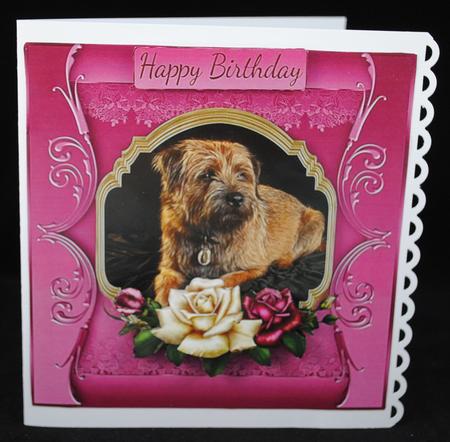 Border Terrier Oil Painting in a Cameo Quick Card by Yvonne Middleton