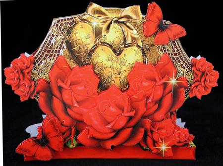 Red Roses and Golden Hearts Shaped Card Kit by Yvonne Middleton