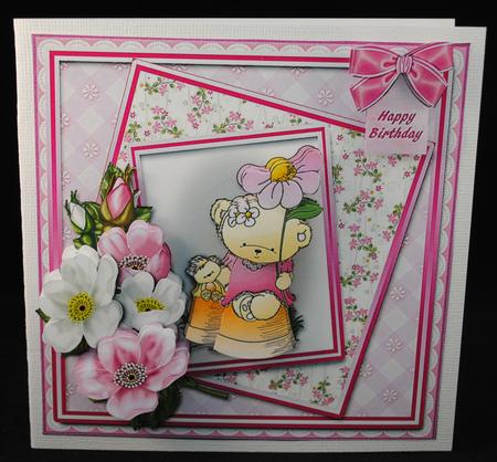 Flowerpot Bears and Flowers Square Card Front by Yvonne Middleton