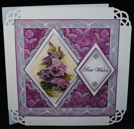 Pansies Best Wishes 7in Double Diamond Topper by Yvonne Middleton