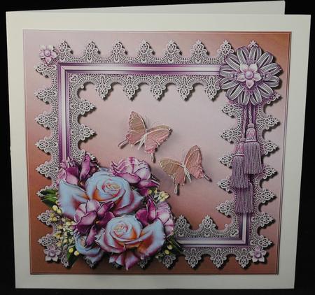 Lavender Roses in Lace Frame by Yvonne Middleton