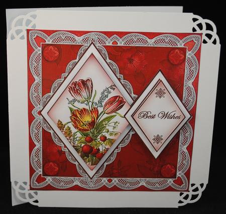 Red Tulips Best Wishes 7in Double Diamond Topper by Yvonne Middleton