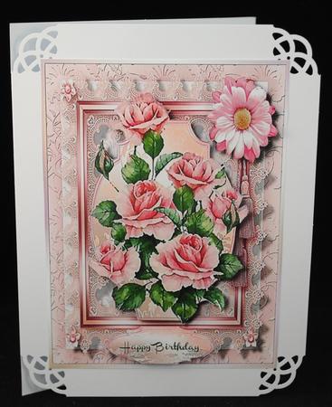 Lovely Pink Roses on Lace with a Tassel by Yvonne Middleton