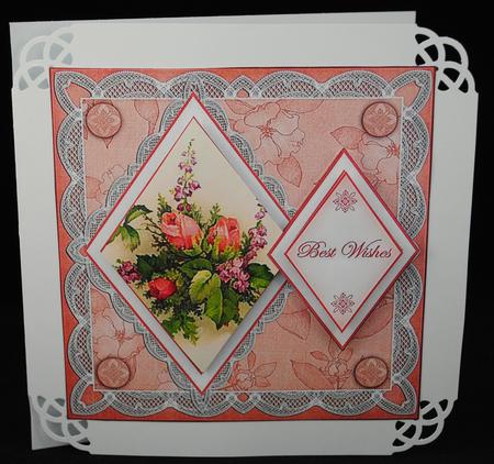 Rose Bouquet Best Wishes 7in Double Diamond Topper by Yvonne Middleton