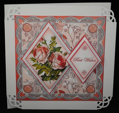 Pink Roses Best Wishes 7in Double Diamond Topper by Yvonne Middleton