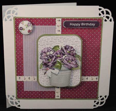 Purple Flower Pot Plant Card and Decoupage by Yvonne Middleton