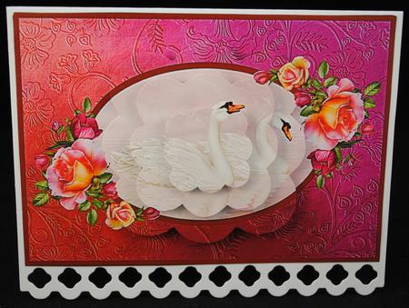 Swans in Rose Frame Scalloped Pyramid by Yvonne Middleton