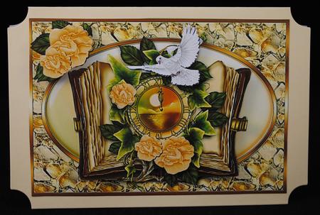 Tale of Time Book and Dove Card Front by Yvonne Middleton