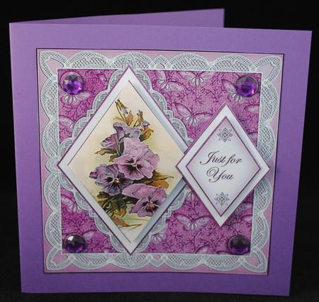 Purple Pansies Just for You 7in Double Diamond Topper by Yvonne Middleton