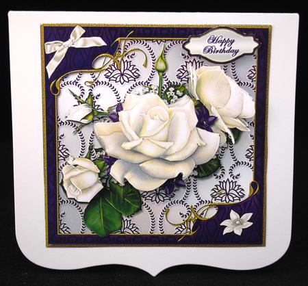White Rose Spray in Violet Frame Card Front by Yvonne Middleton