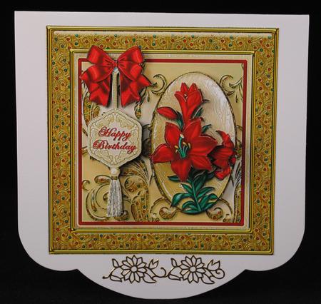 Red Lilies with Gold Frame Card Front by Yvonne Middleton