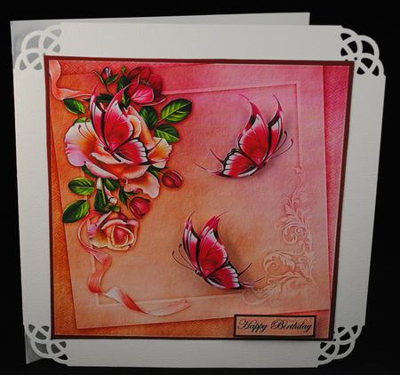 Roses with Red Butterflies Decoupage by Yvonne Middleton