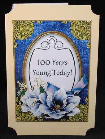 Dark Blue Magnolia 100 Years Young Oval 7x5in Step by Step by Yvonne Middleton