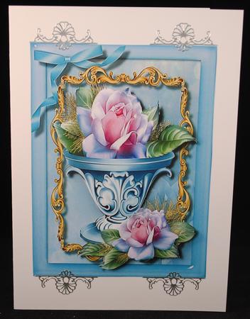 A5 Beautiful Blush Roses in a Ornate Bowl  by Yvonne Middleton