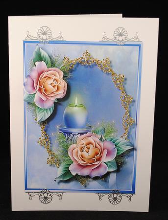 Beautiful Candle , and Roses in a Lilac Frame  by Yvonne Middleton