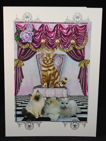 Cats and Kittens with Chair and Satin Drapes by Yvonne Middleton