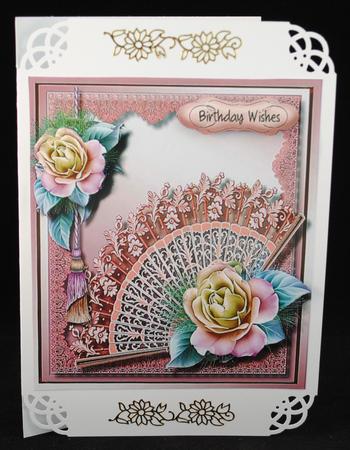 Beautiful Pink Filigree Fan and Roses  by Yvonne Middleton