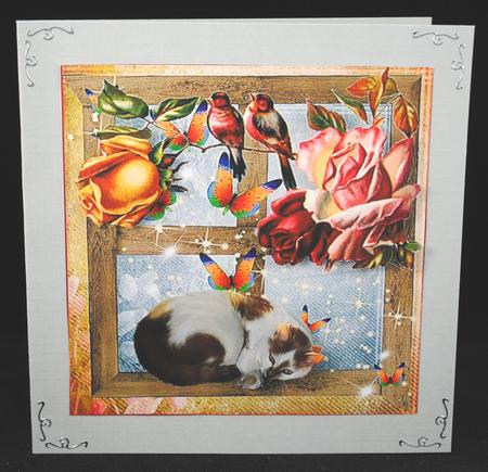Cosy Cat and Vintage Flower Window with Decoupage by Yvonne Middleton