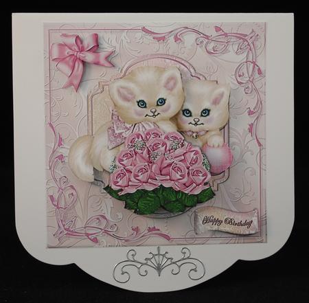 Kittens with Pink Rose Bouquet Card Front by Yvonne Middleton