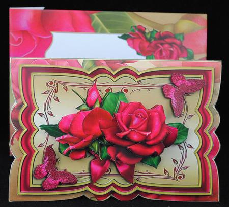 Cerise Roses on Gold Scalloped Card Kit by Yvonne Middleton