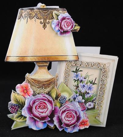 Pretty Things Shaped Card Mini-kit - Lamp & Lilac Roses by Yvonne Middleton