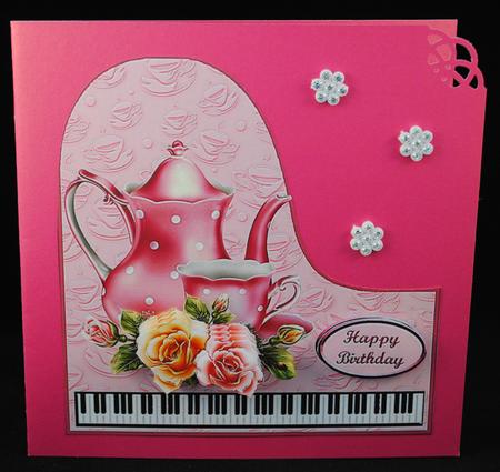 Pink Coffee Piano Card Front by Yvonne Middleton