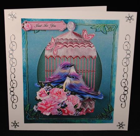 Twilight Love Birds with Pink Rose Decoupage Topper by Yvonne Middleton
