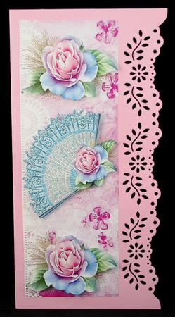 Pink Roses and Lace with Pretty Fan Tall Dl by Yvonne Middleton