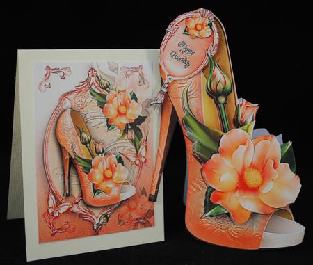 Beautiful Lady Shoe with Peach Roses by Yvonne Middleton