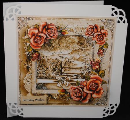 Autumn Scene and Roses Card with Decoupage by Yvonne Middleton