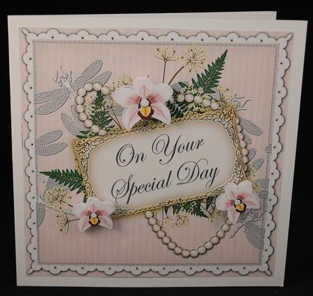 White Orchids Special Day 8in Vintage Decoupage Topper by Yvonne Middleton