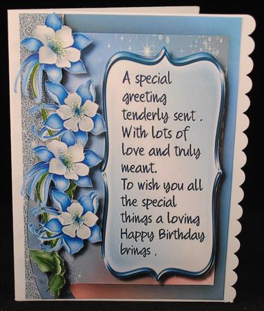 Beautiful Birthday Greetings with Verse in Blue by Yvonne Middleton