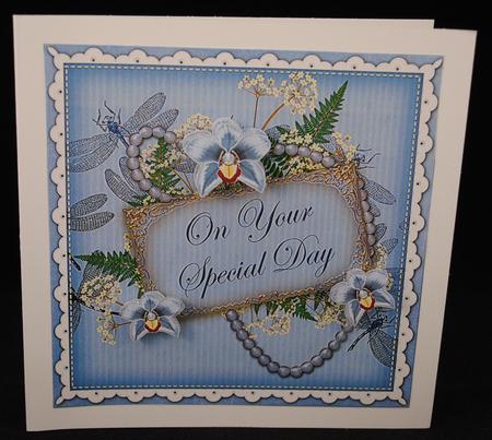 Blue Orchids Special Day 8in Vintage Decoupage Topper by Yvonne Middleton