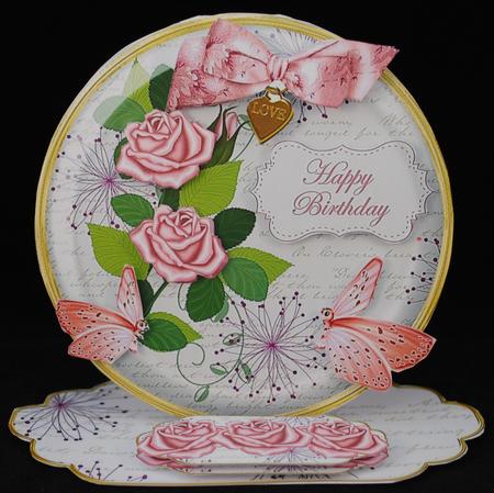 Pink Rose H Birthday Pretty Circle Easel Card Mini Kit by Yvonne Middleton