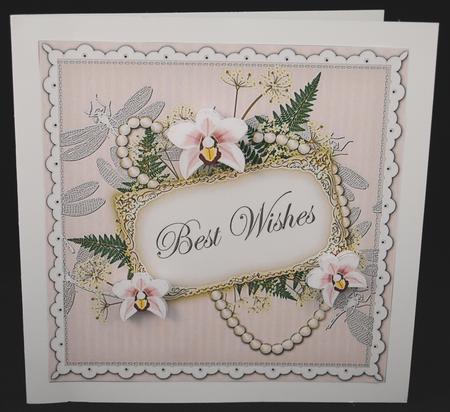 White Orchids Best Wishes 8in Vintage Decoupage Topper by Yvonne Middleton