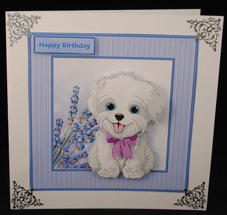 Cute White Dog Card with Decoupage by Yvonne Middleton