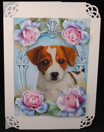 Cute Jack Russel in Blue Roses by Yvonne Middleton