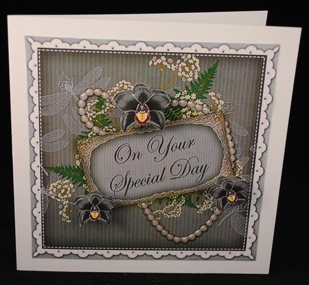 Silver Orchids Special Day 8in Vintage Decoupage Topper by Yvonne Middleton
