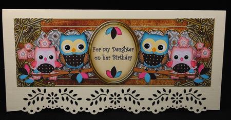 Blue Pink Owls Daughter Birthday Large Dl Decoupage Topper by Yvonne Middleton